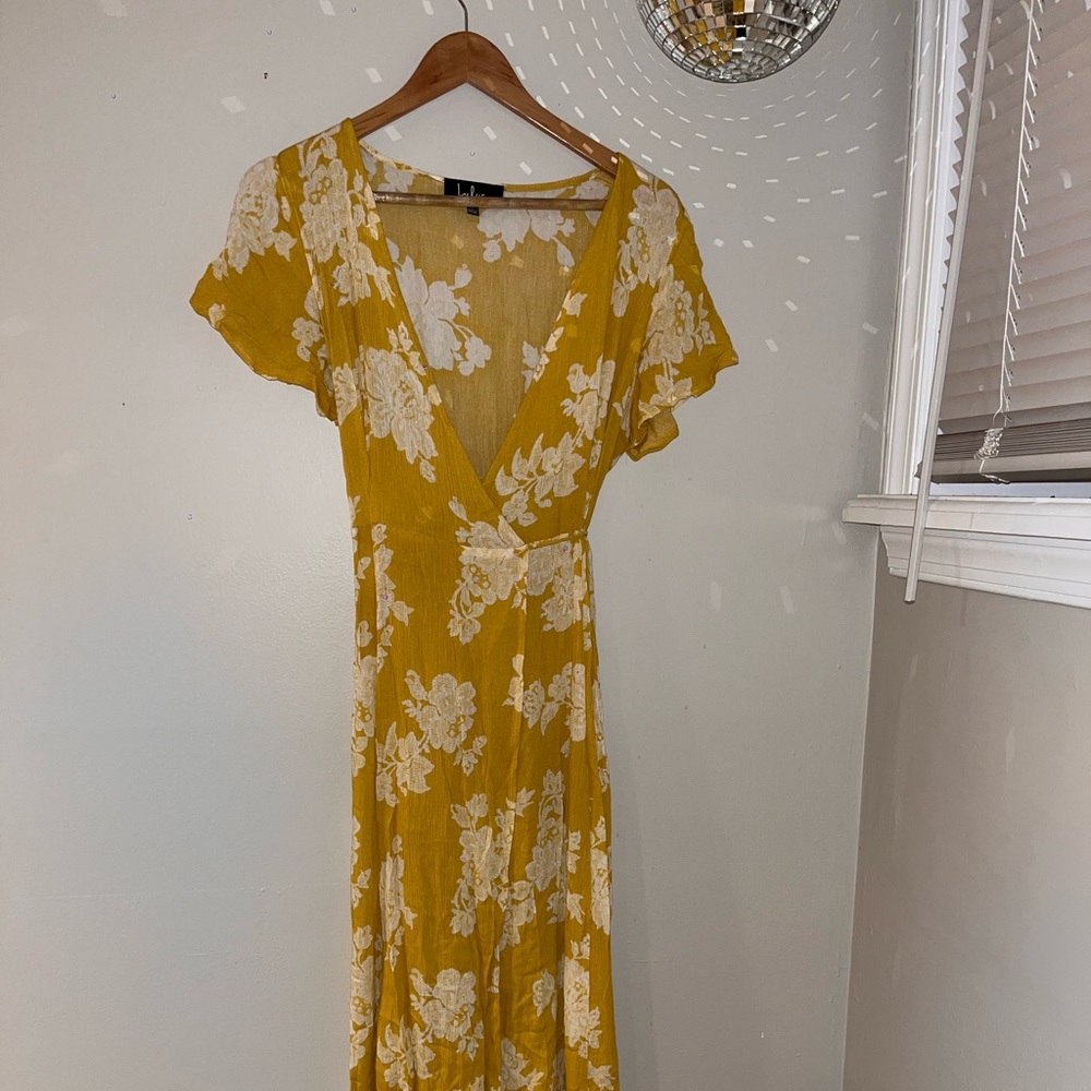 Yellow wrap floral dress